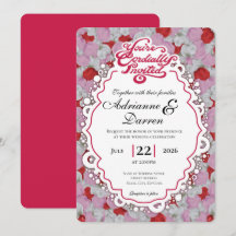 Invitación de Boda Pétalo de Rosa 1 con Letras Roj