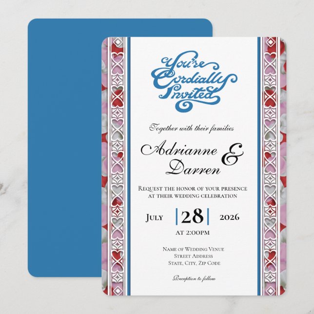 Invitación de Boda Pétalo de Rosa 2 con Letras Azu (Anverso / Reverso)