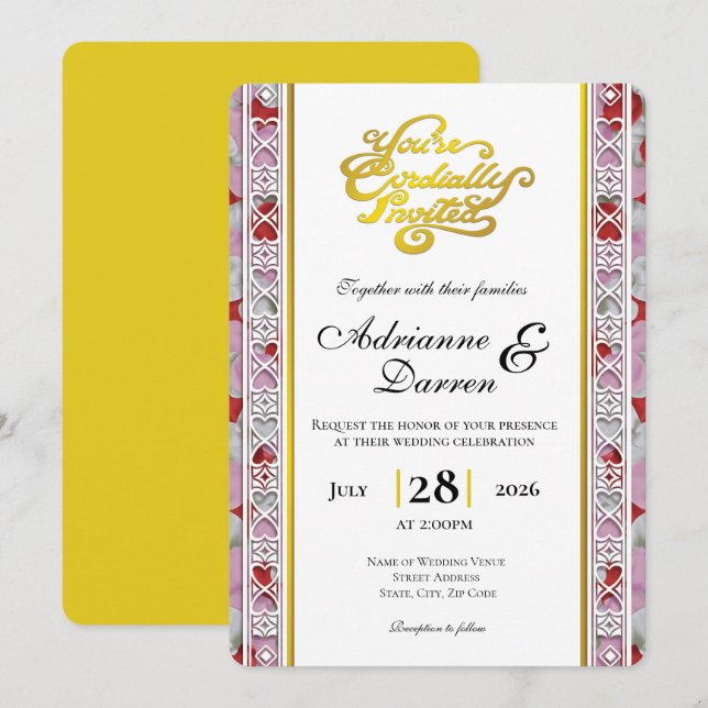 Invitación de Boda Pétalo de Rosa 2 con Letras Dor (Anverso / Reverso)