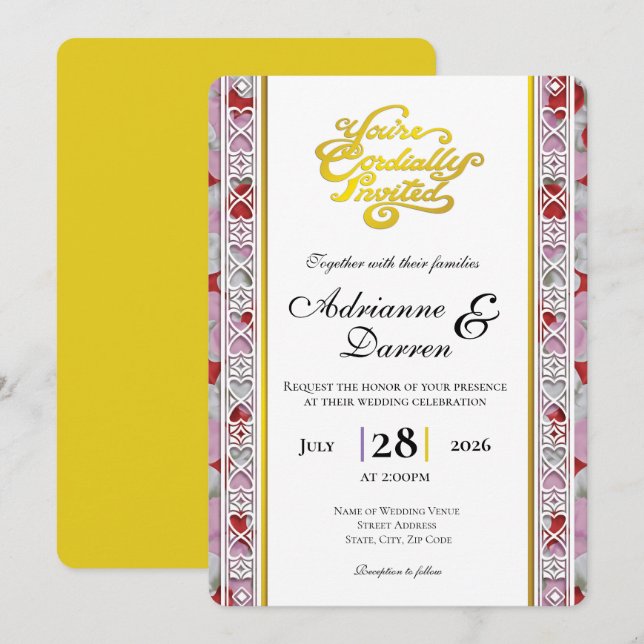 Invitación de Boda Pétalo de Rosa 2 con Letras Dor (Anverso / Reverso)