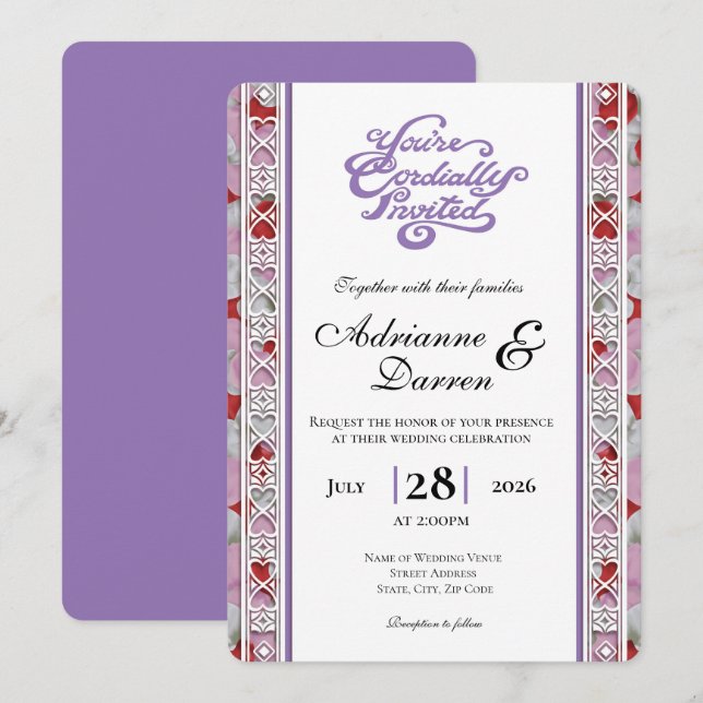 Invitación de Boda Pétalo de Rosa 2 con Letras Mor (Anverso / Reverso)