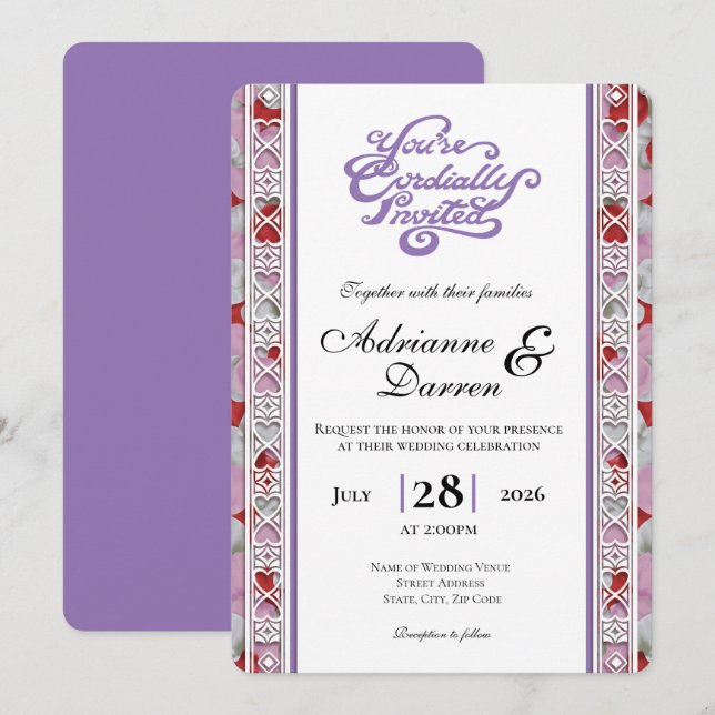 Invitación de Boda Pétalo de Rosa 2 con Letras Mor (Anverso / Reverso)