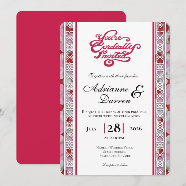 Invitación de Boda Pétalo de Rosa 2 con Letras Roj (Anverso / Reverso)