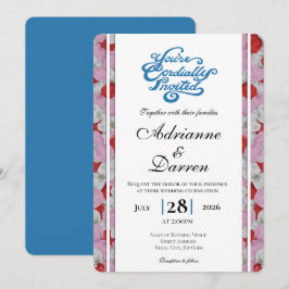 Invitación de Boda Pétalo de Rosa 3 con Letras Azu