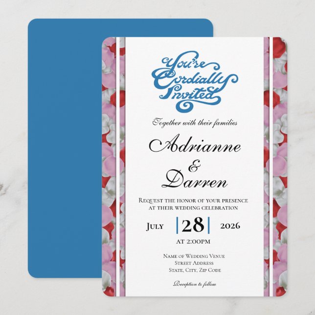 Invitación de Boda Pétalo de Rosa 3 con Letras Azu (Anverso / Reverso)