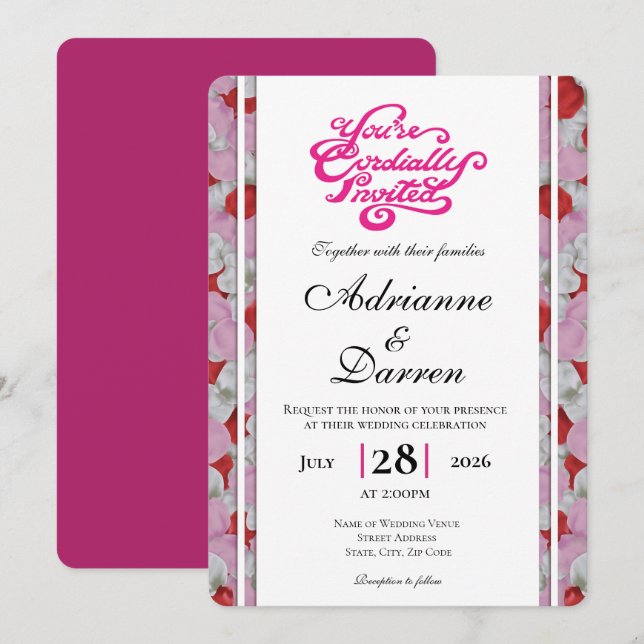 Invitación de Boda Pétalo de Rosa 3 con Letras Ros (Anverso / Reverso)