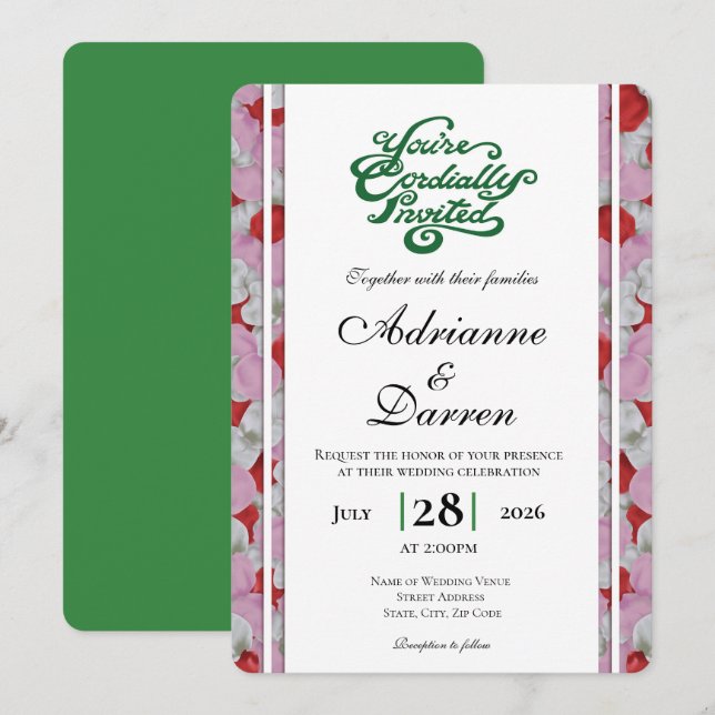 Invitación de Boda Pétalo de Rosa 3 con Letras Ver (Anverso / Reverso)