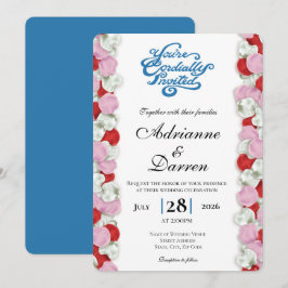 Invitación de Boda Pétalo de Rosa 4 con Letras Azu