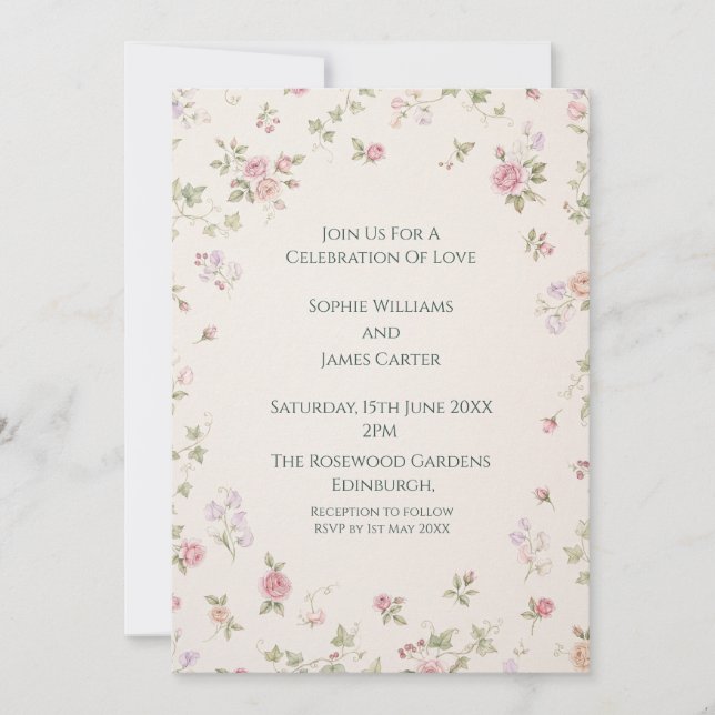 Invitación de boda Petite Pink Rose (Anverso)