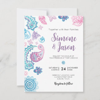 Invitación de boda pintada a mano bohemio