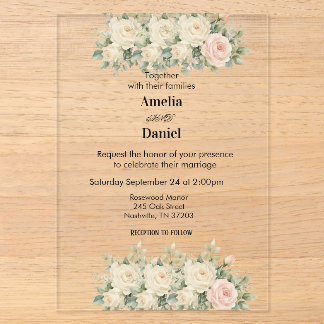 Invitación de boda plana de acrílico Eucalyptus