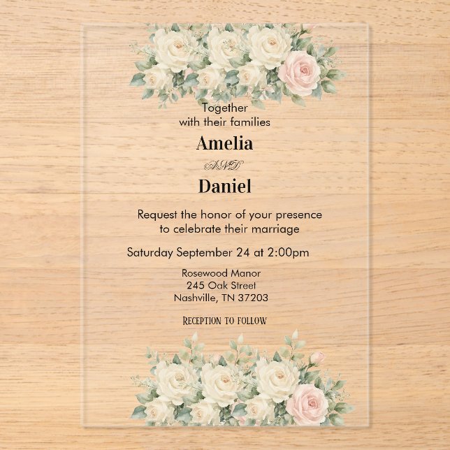 Invitación de boda plana de acrílico Eucalyptus (Anverso)