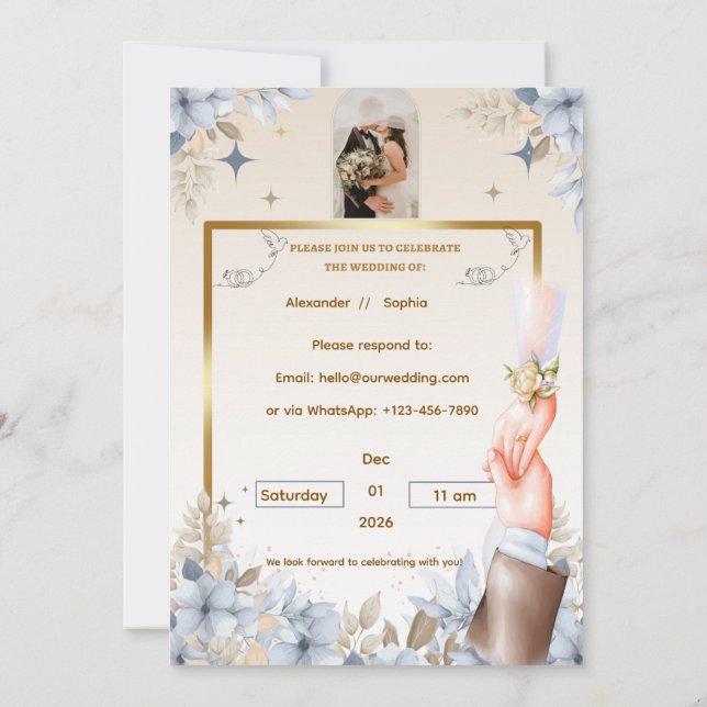 Invitación de Boda | Plantilla para Nombres y Fech (Reverso)