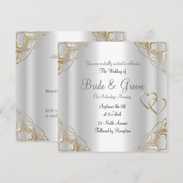 Invitación de boda plateada popular y elegante (Anverso / Reverso)