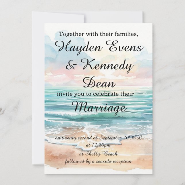 Invitación de boda/playa/Compromiso | Costera  (Anverso)