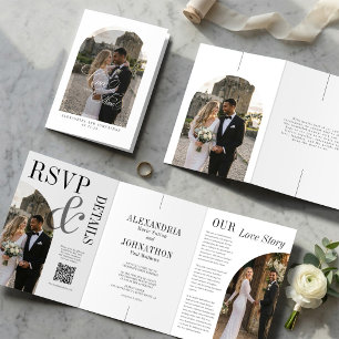 Invitación de Boda Plegable Triple Once Upon a Tim