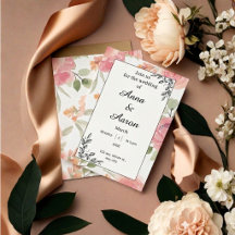 Invitación de Boda Plegada con Acuarela Floral de 