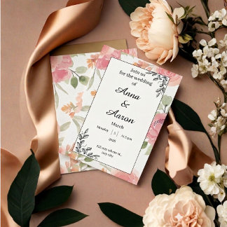Invitación de Boda Plegada con Acuarela Floral de 