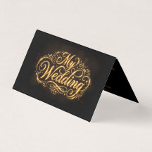 Invitación de Boda Plegada de Caligrafía Oscura y