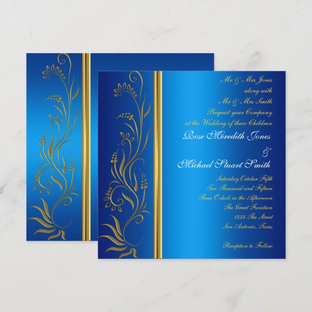 Invitación de boda popular azul real (Anverso / Reverso)