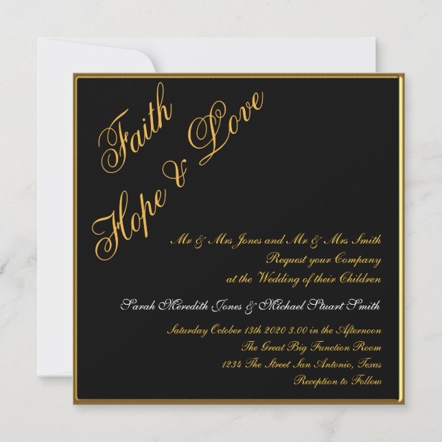 Invitación de boda popular de oro negro (Anverso)