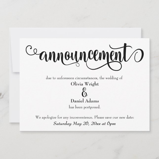 Invitación de Boda pospuesta de guión giratorio (Anverso)