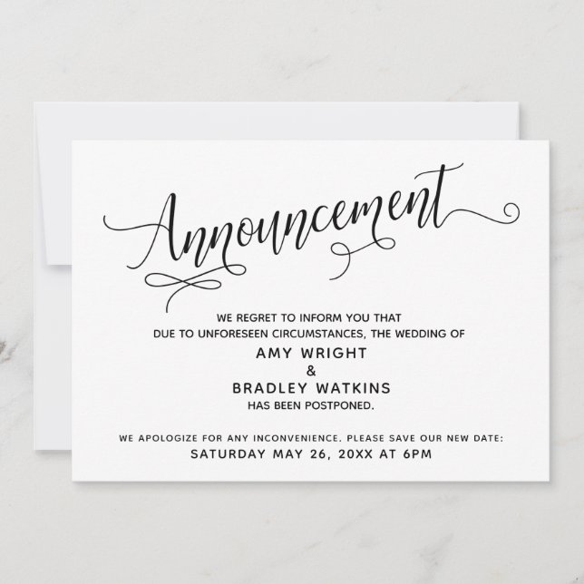 Invitación de Boda pospuesta de script detallado (Anverso)