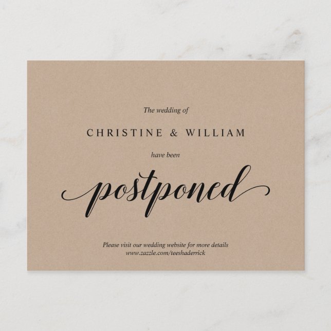 Invitación de boda pospuesta Rustic Kraft (Anverso)