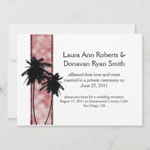 Invitación de boda posterior con palmeras y rosa
