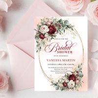Invitación de boda Pretty Marsala Flores Doradas