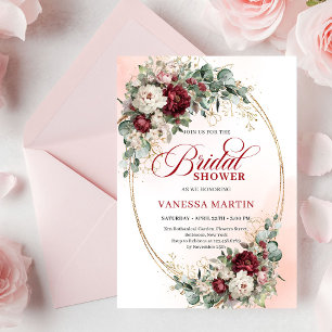 Invitación de boda Pretty Marsala Flores Doradas