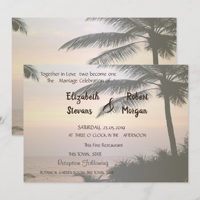 Invitación de Boda Puesta de Sol Beach Palms (Anverso / Reverso)