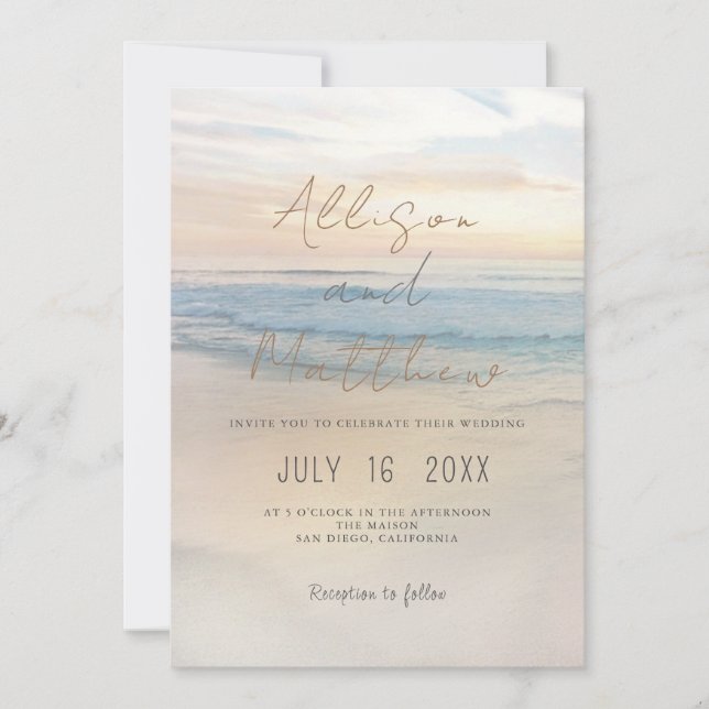 Invitación de boda puesta de sol en la playa (Anverso)