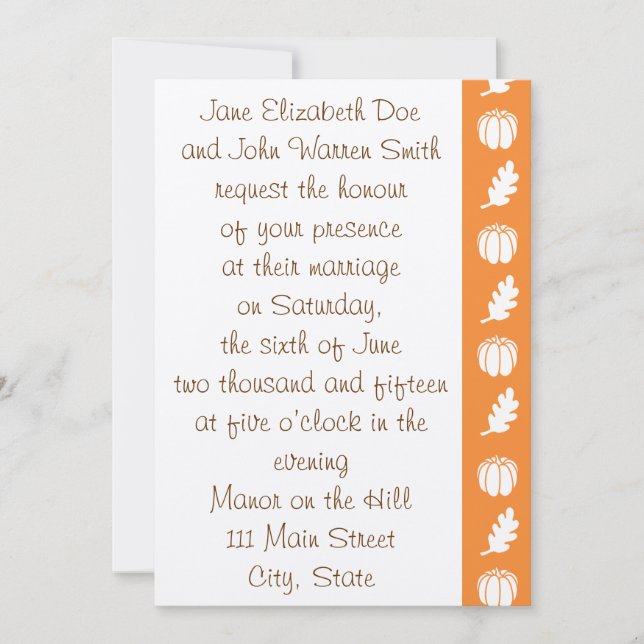 Invitación de boda Pumpkin Patch en naranja (Anverso)