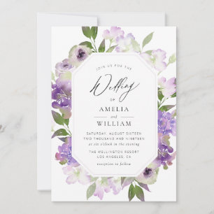invitación de boda púrpura de escritura moderna