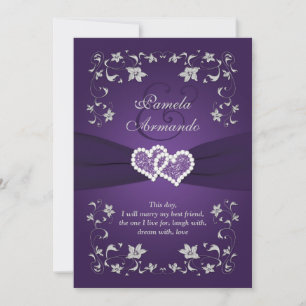 Invitación de boda   Púrpura, Plata, Floral, Coraz