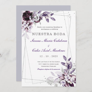 Invitación de Boda Púrpura y Lavanda Plateada