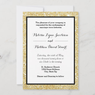 Invitación de boda - Purpurina dorada y marco negr