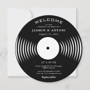 Invitación de boda QR de disco de vinilo retro vin