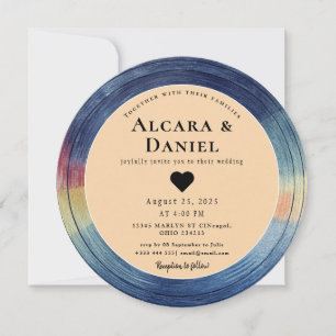 Invitación de boda QR de disco de vinilo retro vin