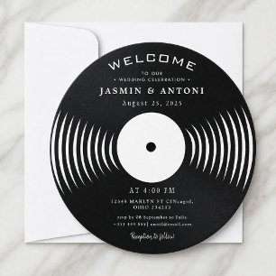 Invitación de boda QR de disco de vinilo retro vin