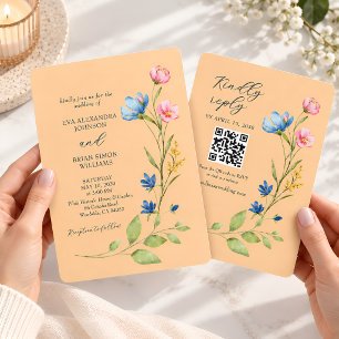 Invitación de boda QR Flor silvestre melocotón