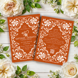 Invitación de boda QR Shabby Chic naranja oscuro