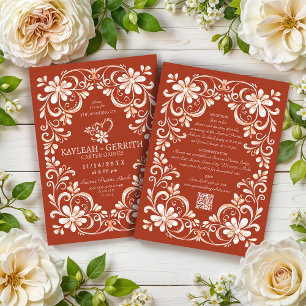 Invitación de boda QR Shabby Chic Rojo Ladrillo