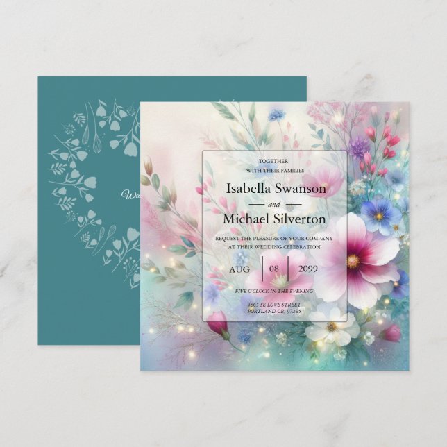 Invitación de boda Radiantes Flores de Primavera B (Anverso / Reverso)