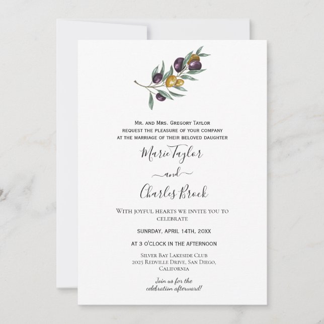 Invitación de boda Rama de Olivo (Anverso)