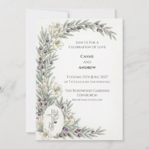 Invitación de boda Rama de olivo de lirio blanco