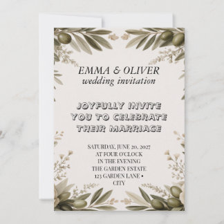 Invitación de boda Rama de Olivo | Floral Crema