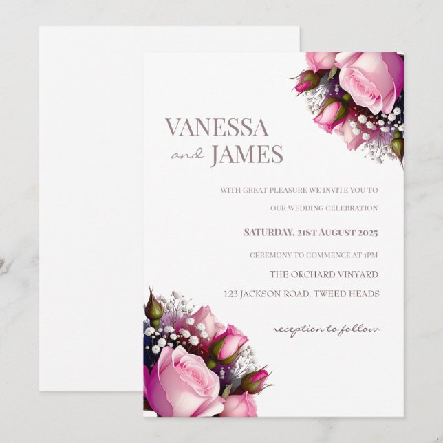 Invitación de boda ramo de rosas (Anverso / Reverso)