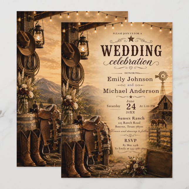 Invitación de boda Ranch Rustico (Anverso / Reverso)